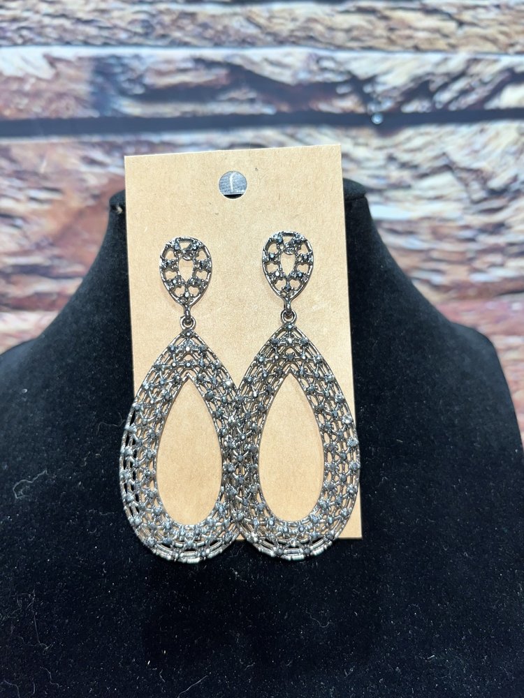 Large Gunmetal Webbed Teardrop Earrings