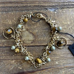 Gold and Brown Drop Bead Bracelet