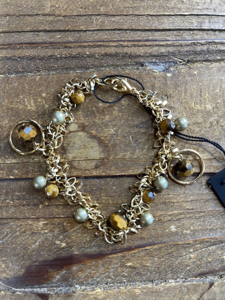Gold and Brown Drop Bead Bracelet