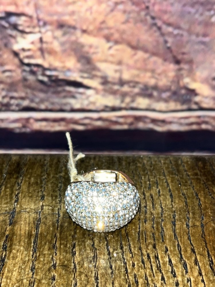 Gold Round Rhinestoned Versatile Stretch Ring, OS