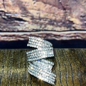 Silver Abstract Rhinestoned Versatile Stretch Ring, OS