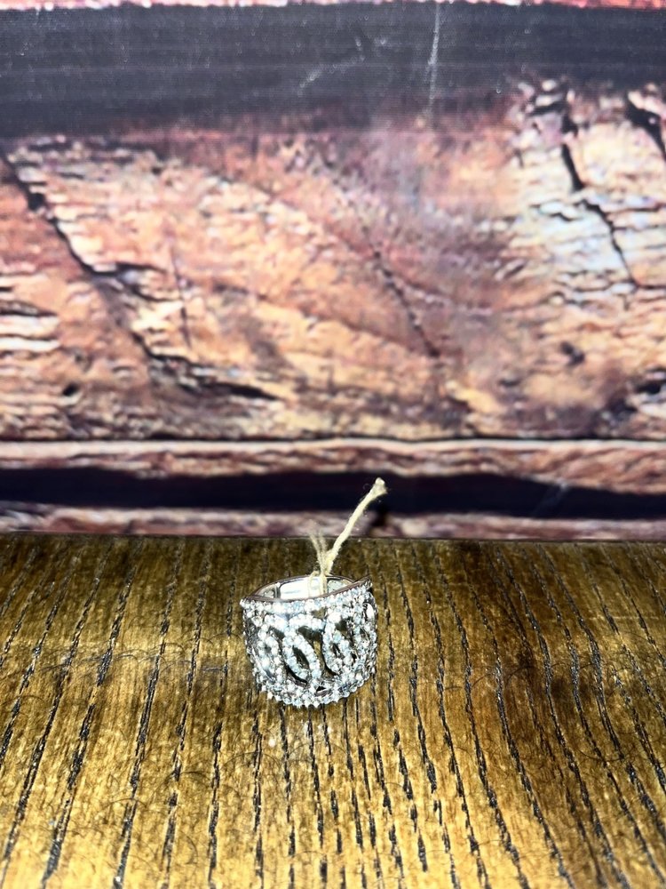 Silver Twist Rhinestoned Versatile Stretch Ring, OS