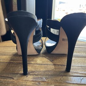 Badgley Mischka Black Satin Heel with Rhinestone Embellishment, Size 10