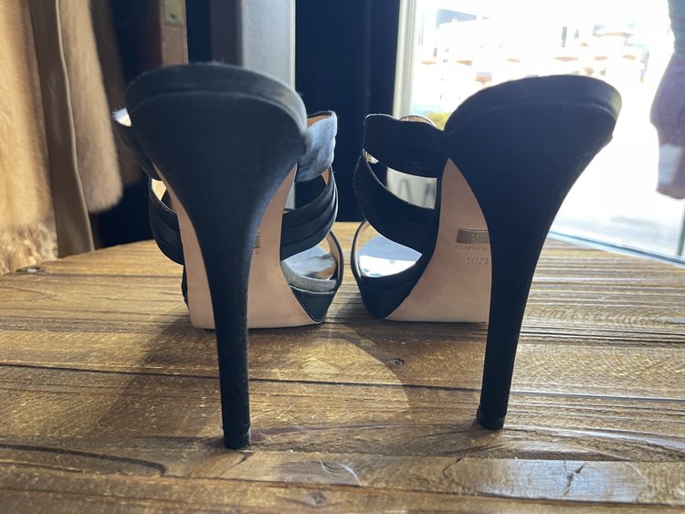 Badgley Mischka Black Satin Heel with Rhinestone Embellishment, Size 10