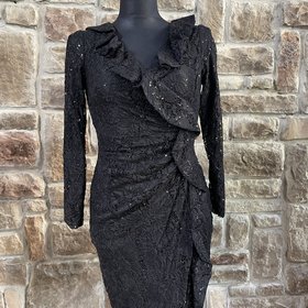 Ralph Lauren Black Lacey Sequin Dress, Size 6P