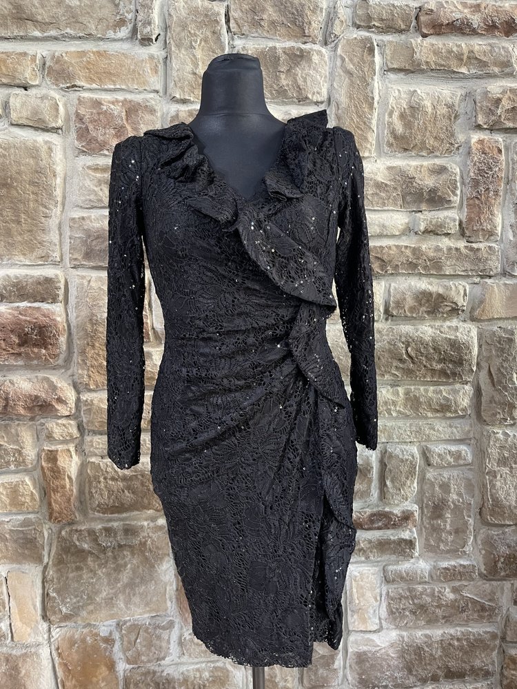Ralph Lauren Black Lacey Sequin Dress, Size 6P