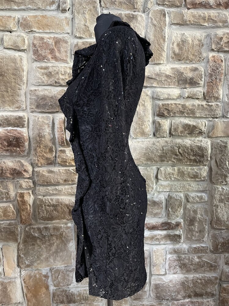 Ralph Lauren Black Lacey Sequin Dress, Size 6P