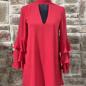 Lulu's Red Ruffle Sleeve Banded Collar Dress, Size XS