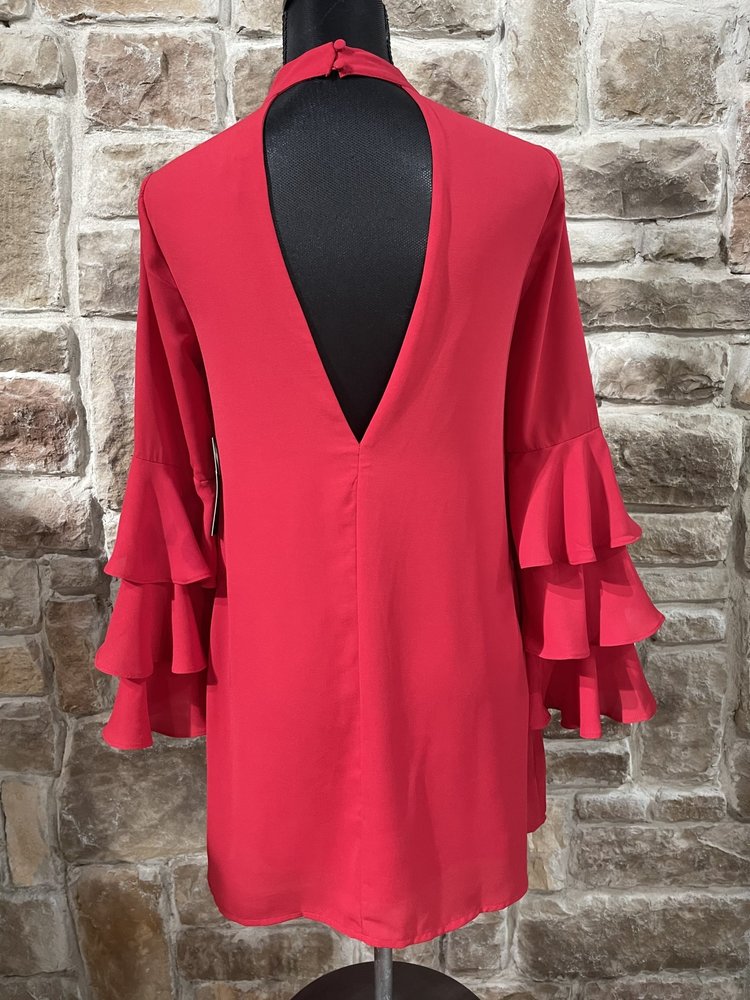 Lulu's Red Ruffle Sleeve Banded Collar Dress, Size XS