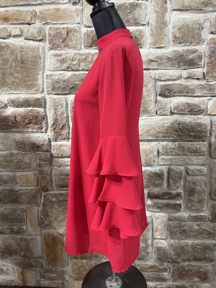 Lulu's Red Ruffle Sleeve Banded Collar Dress, Size XS