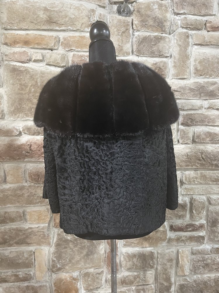 Persian Lamb Jacket with Mink Cape Collar, Size M