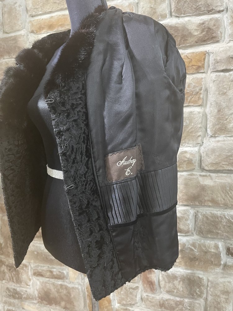 Persian Lamb Jacket with Mink Cape Collar, Size M