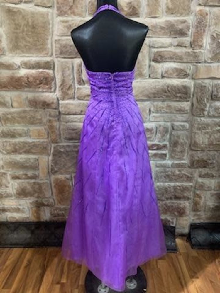 Do You Love Me Purple Beaded Halter Gown, Size 6