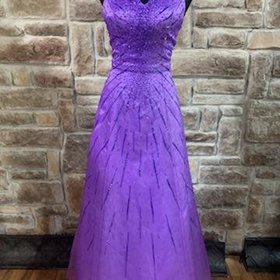 Do You Love Me Purple Beaded Halter Gown, Size 6