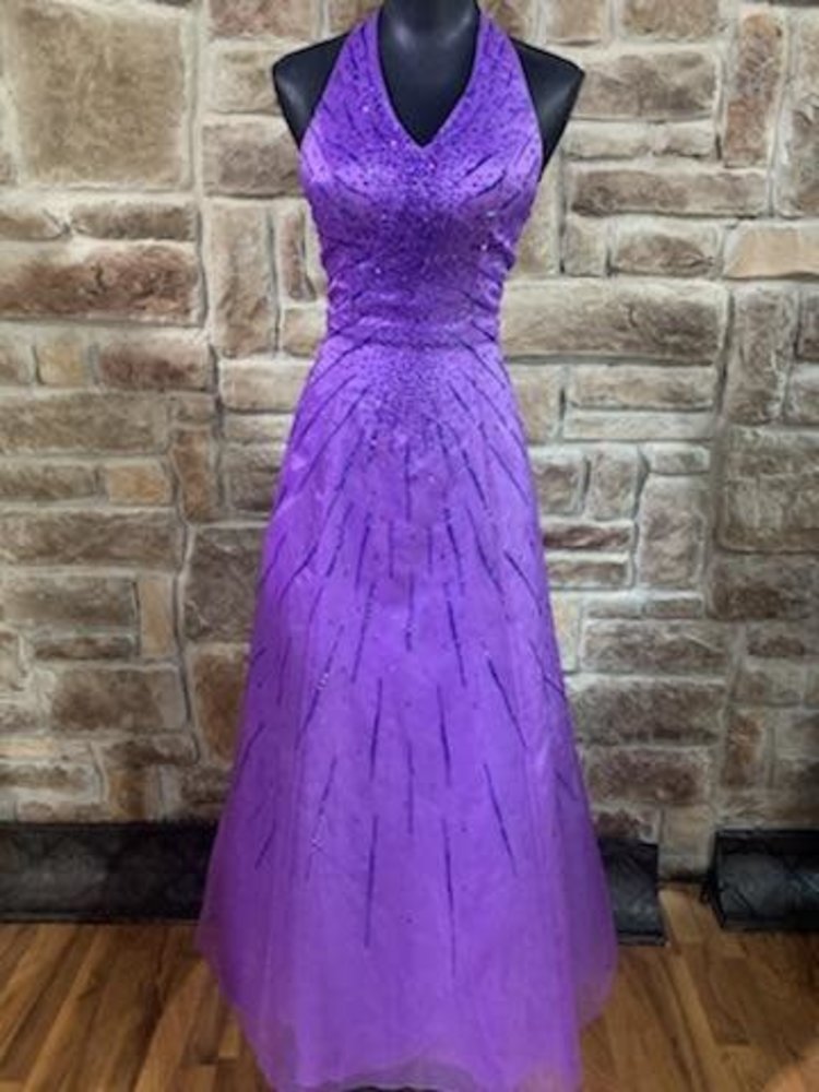 Do You Love Me Purple Beaded Halter Gown, Size 6
