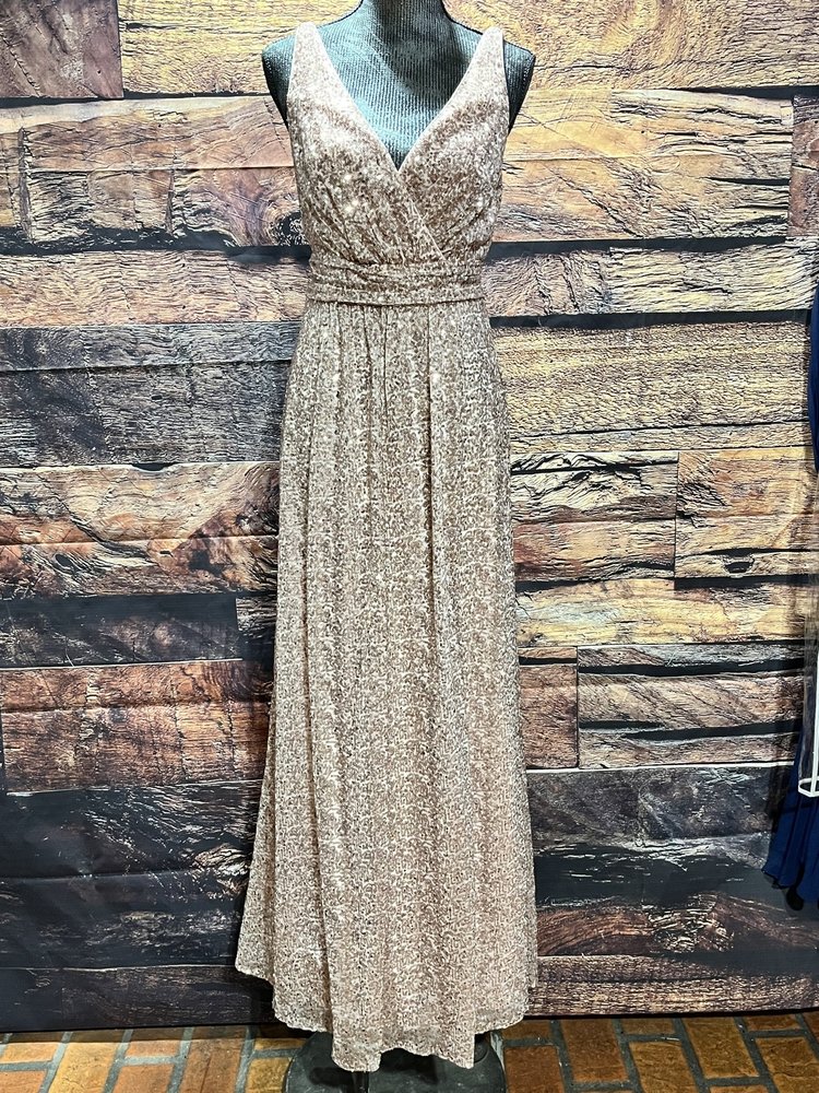 Davids Bridal Rose Empire Waist Sequin Gown, Size 10