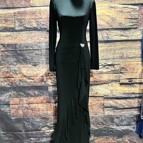 Ralph Lauren Black Asymmetrical Ruffle Gown with Sleeves, Size 8
