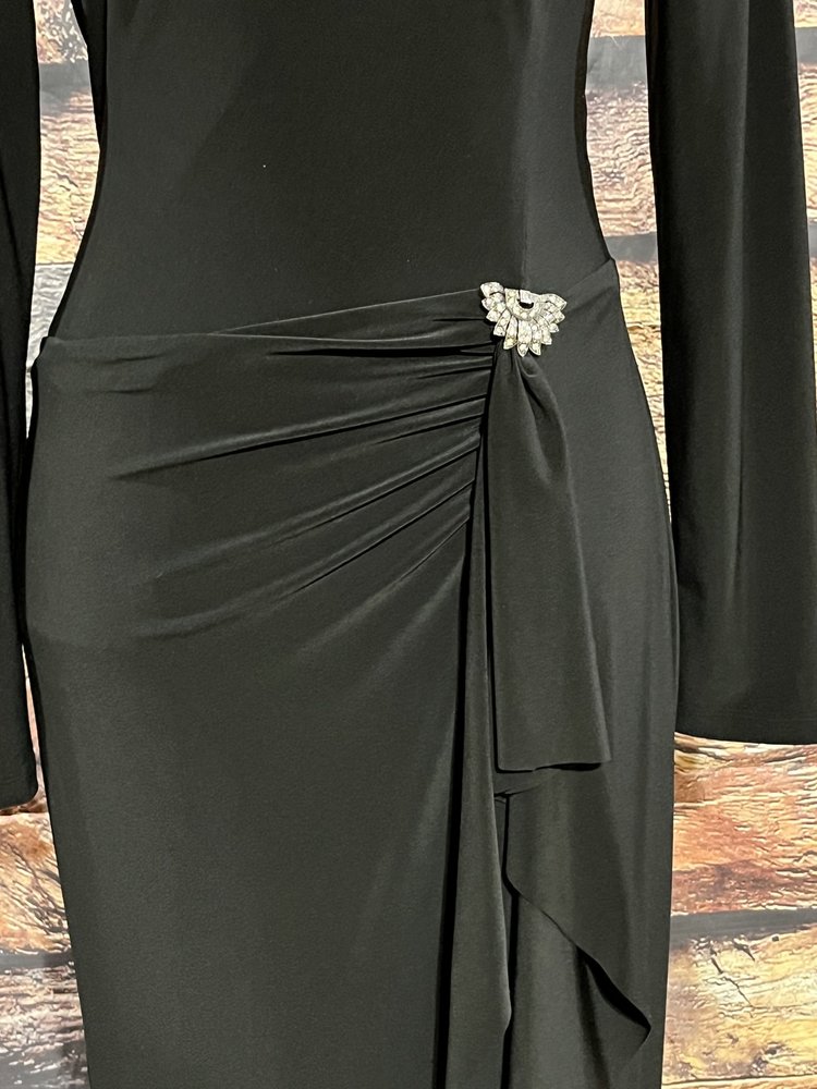 Ralph Lauren Black Asymmetrical Ruffle Gown with Sleeves, Size 8
