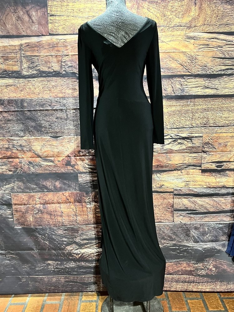 Ralph Lauren Black Asymmetrical Ruffle Gown with Sleeves, Size 8