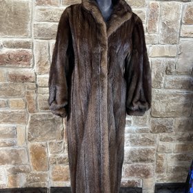 Medium Brown Ranch Mink  Long Coat with Mandarin Collar,  Size S