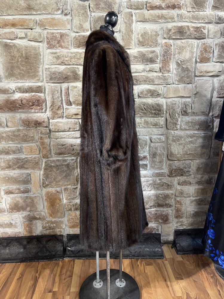 Medium Brown Ranch Mink  Long Coat with Mandarin Collar,  Size S