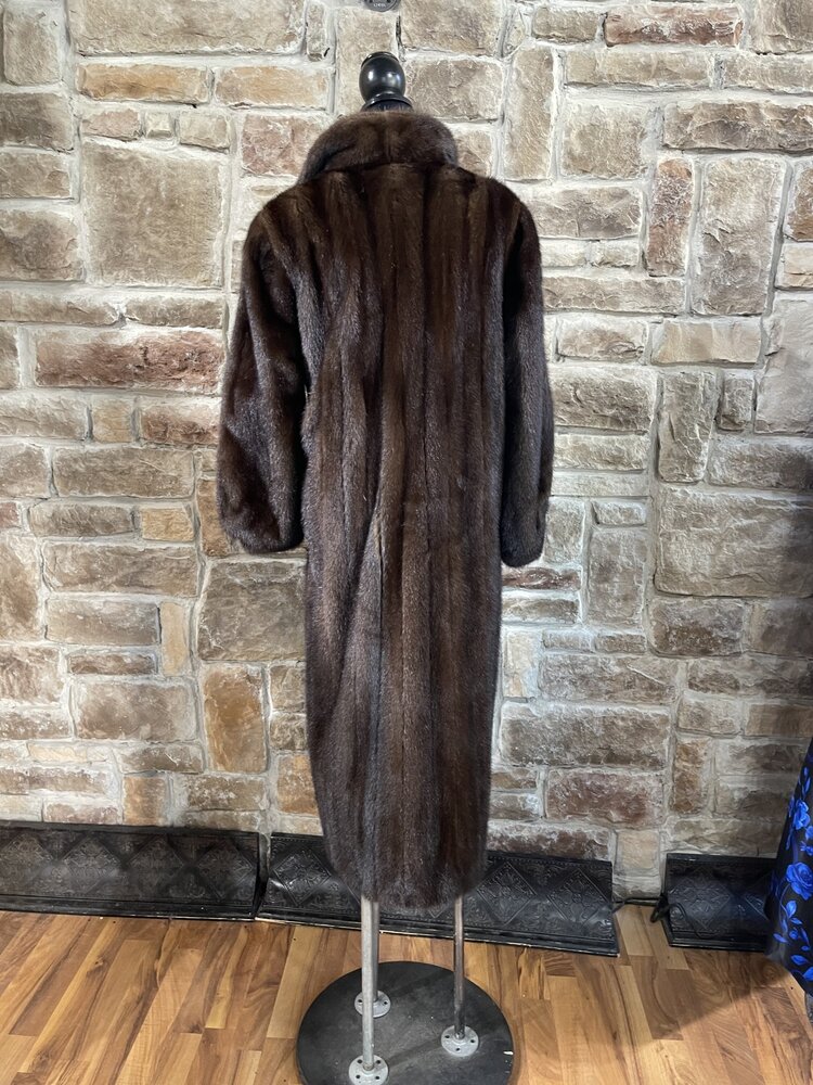 Medium Brown Ranch Mink  Long Coat with Mandarin Collar,  Size S