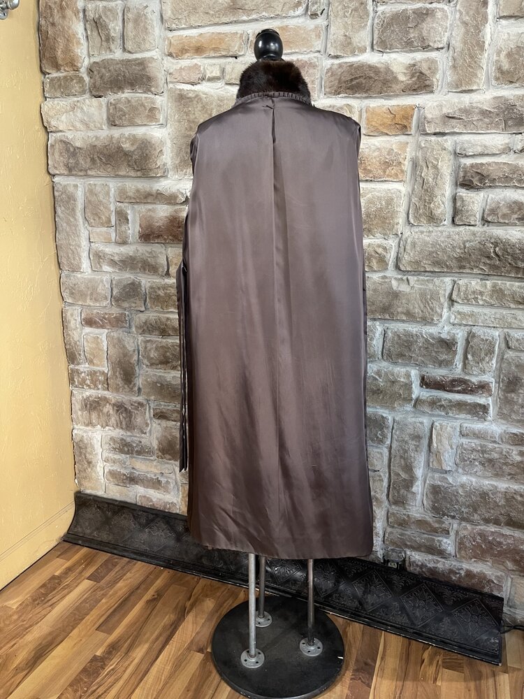 Medium Brown Ranch Mink  Long Coat with Mandarin Collar,  Size S