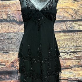 Sténay Black Layered Beaded Overlay Dress, Size 10