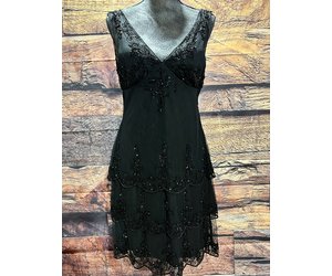 Black Layered Beaded Overlay Dress, Size 10 - Elements Unleashed