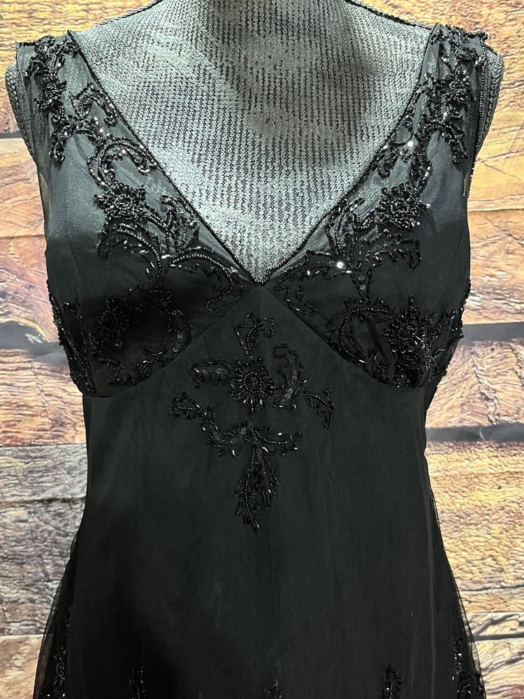 Sténay Black Layered Beaded Overlay Dress, Size 10