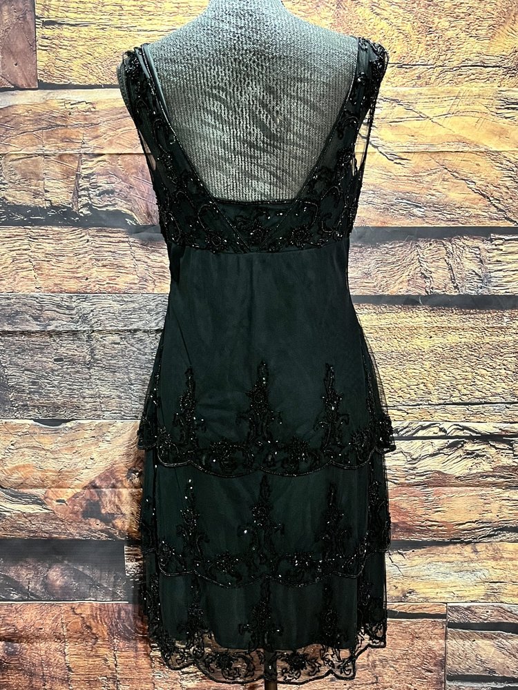 Sténay Black Layered Beaded Overlay Dress, Size 10