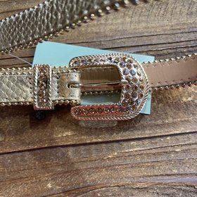 Caché Gold Leather Jeweled Belt, Size L