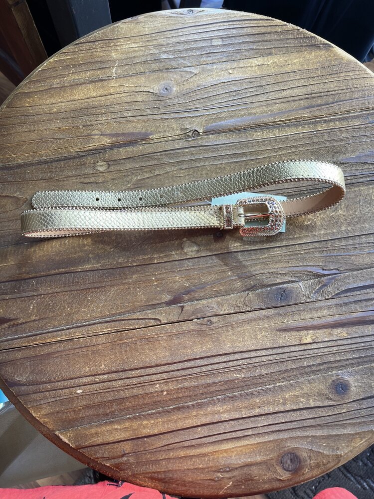 Caché Gold Leather Jeweled Belt, Size L