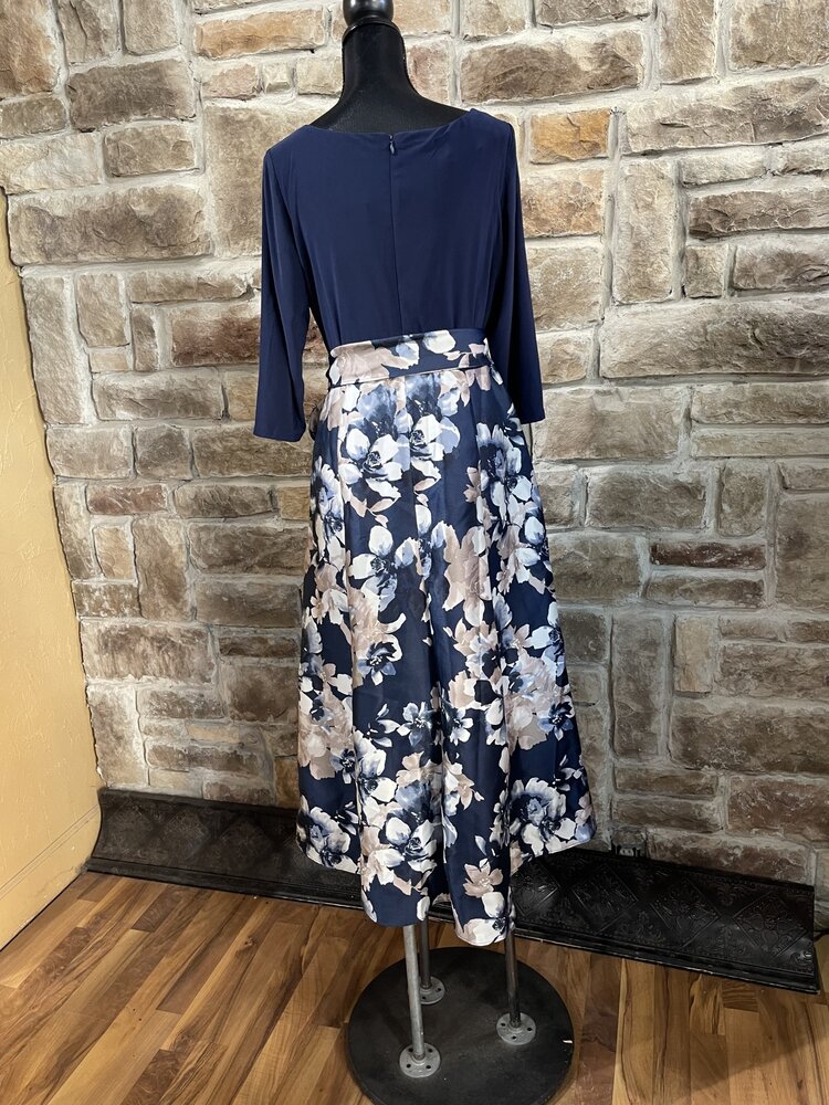 R & M Richards Navy Floral Print High Low Dress, Size 16