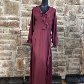 Mikarose Wine Marley Dress with Ruffle Hem, Size M