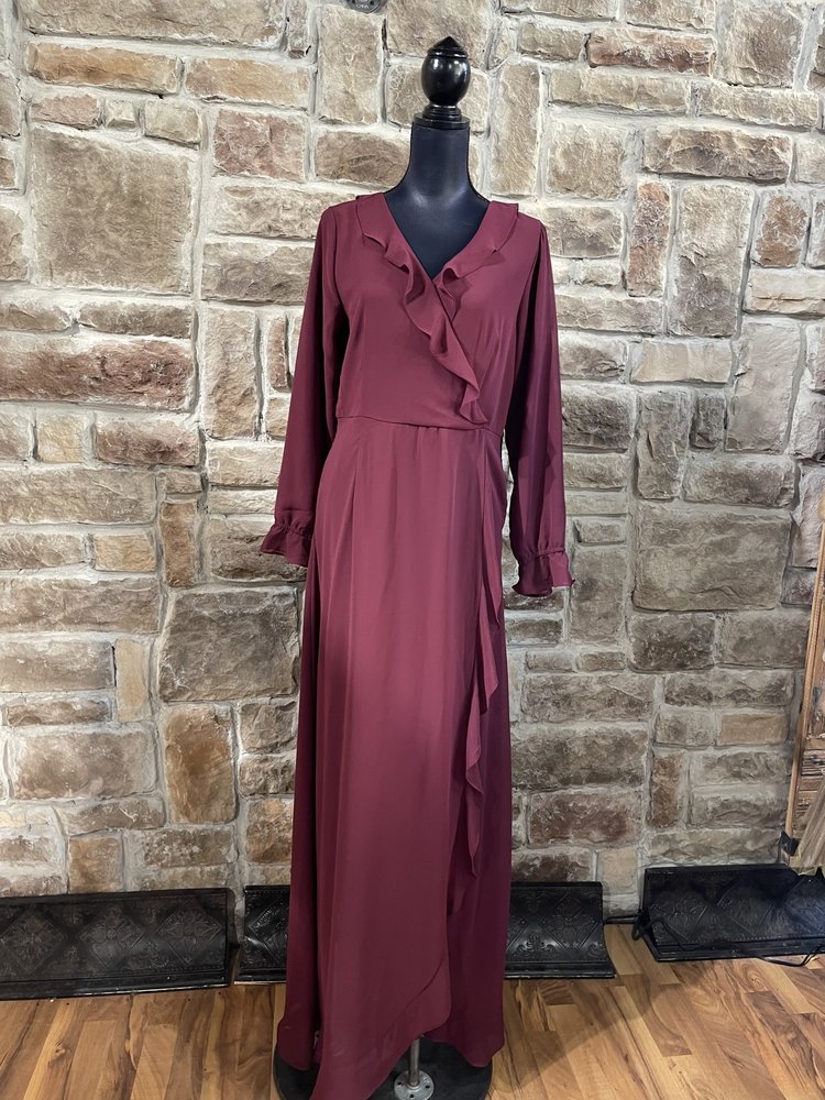 Mikarose Wine Marley Dress with Ruffle Hem, Size M