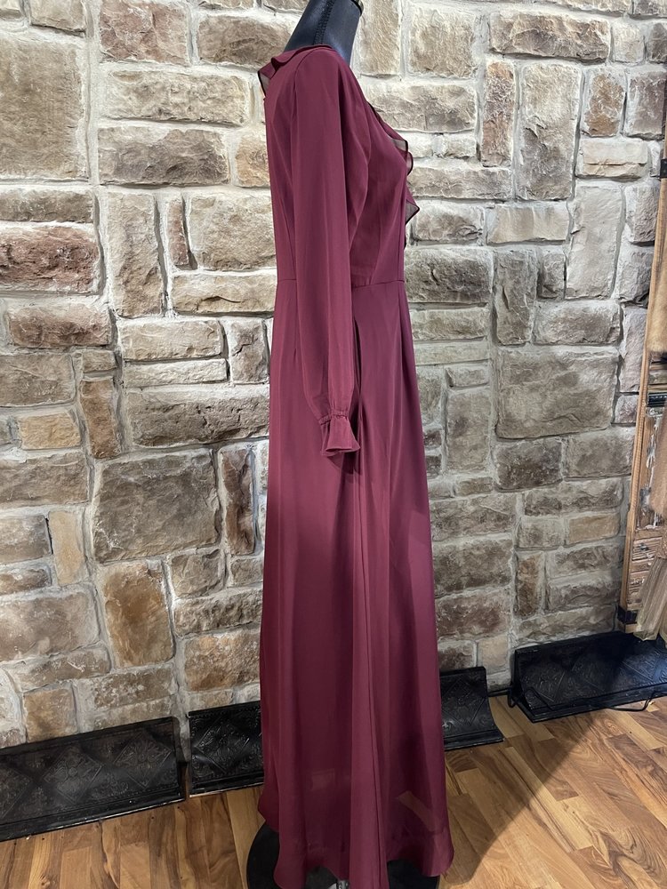 Mikarose Wine Marley Dress with Ruffle Hem, Size M