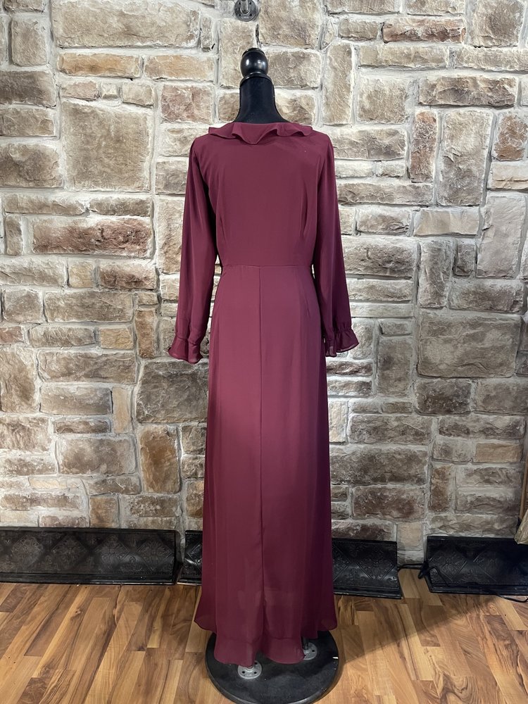 Mikarose Wine Marley Dress with Ruffle Hem, Size M