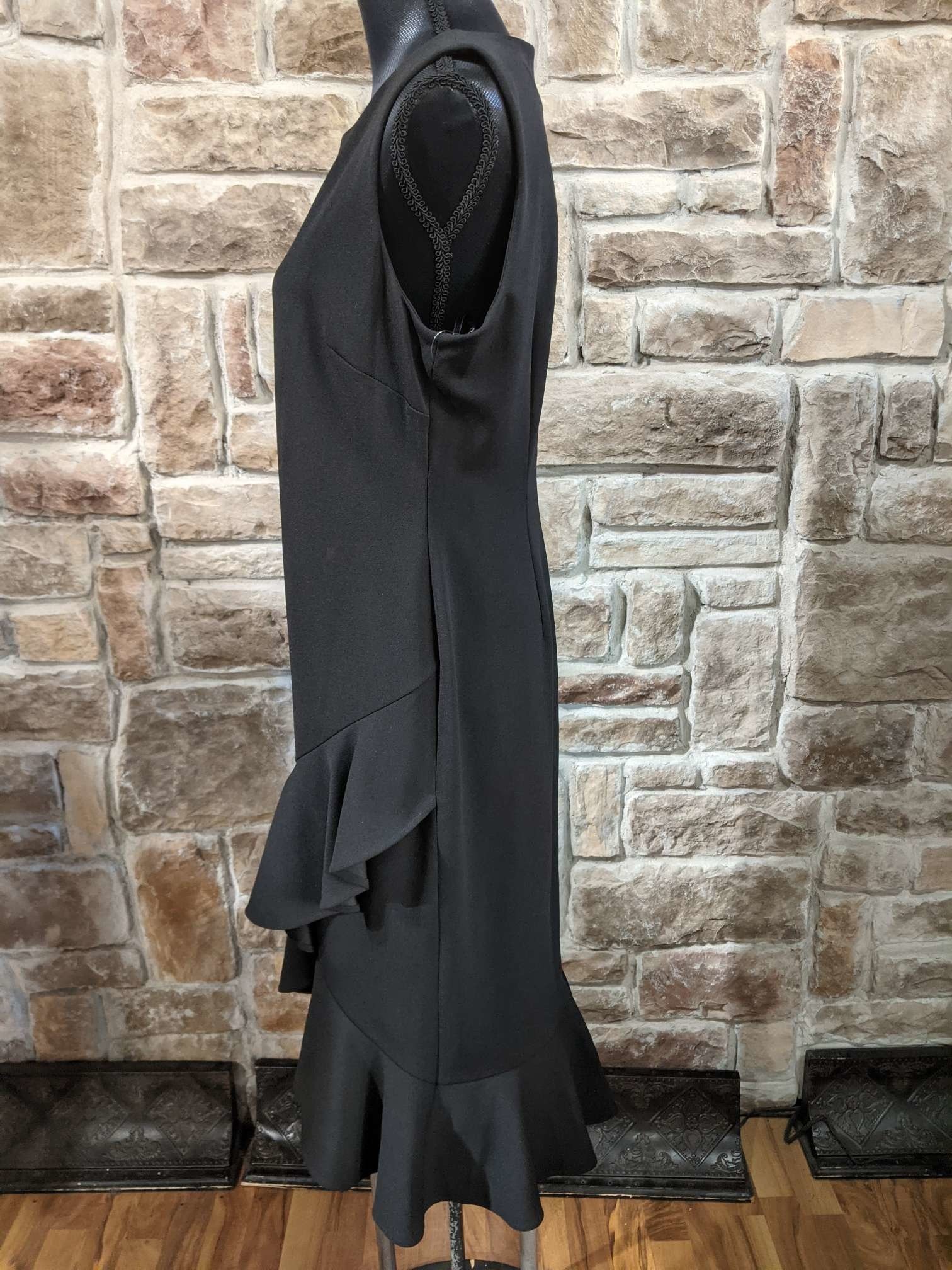 Calvin Klein Black Sheath Ruffle Dress, Size 12 - Elements Unleashed