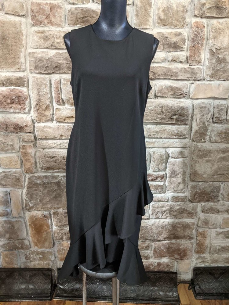 Calvin Klein Black Sheath Ruffle Dress, Size 12