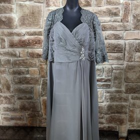 Azazie Gray Lace Gown With Rhinestone Embellishment, Size 22