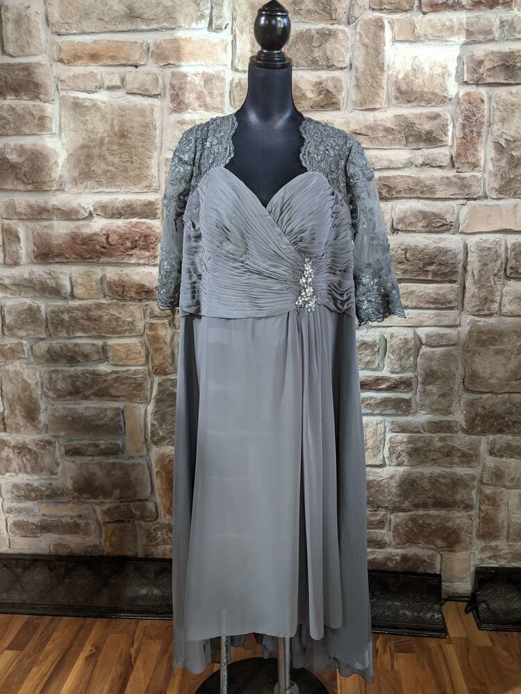 Azazie Gray Lace Gown With Rhinestone Embellishment, Size 22