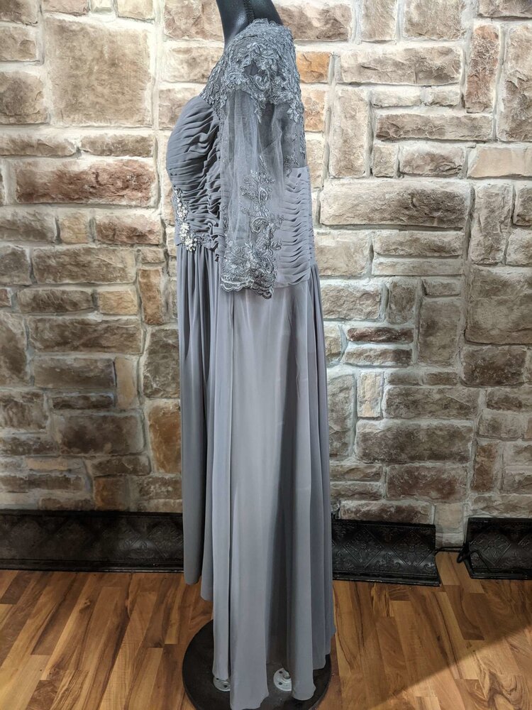 Azazie Gray Lace Gown With Rhinestone Embellishment, Size 22