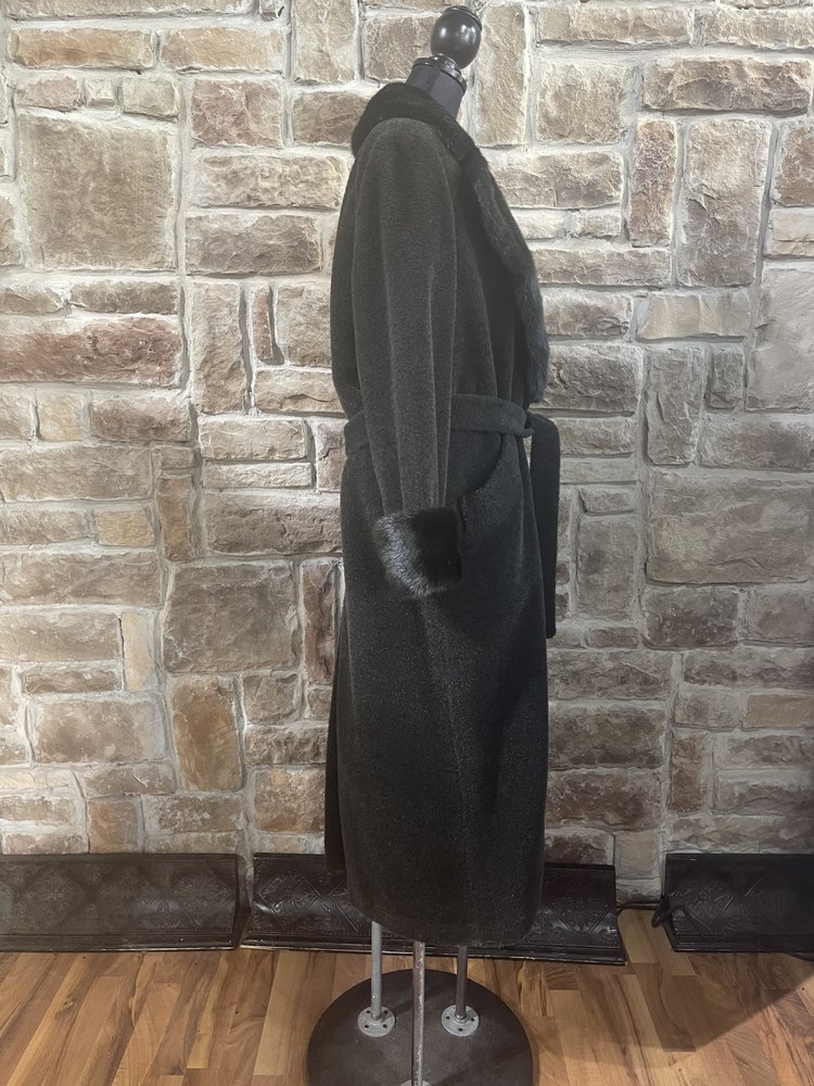 Louis Dell 'Olio Dark Forest Green Wool Coat with Mink Trim, Size 10