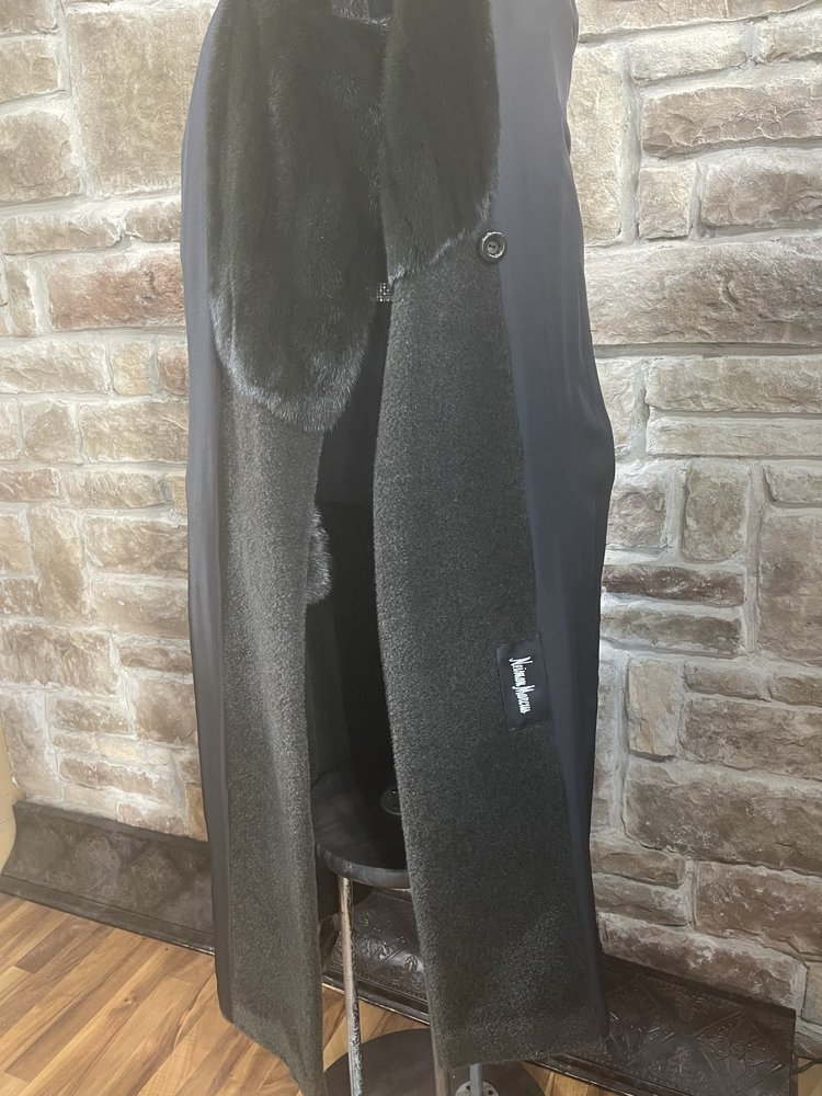 Louis Dell 'Olio Dark Forest Green Wool Coat with Mink Trim, Size 10