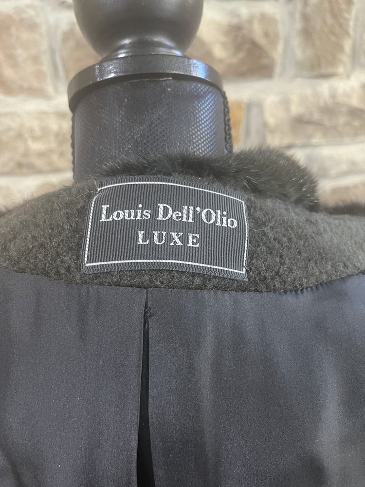 Louis Dell 'Olio Dark Forest Green Wool Coat with Mink Trim, Size 10