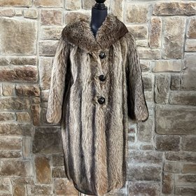 Schlampps North  American Raccoon Coat with Leather Buttons, Size M