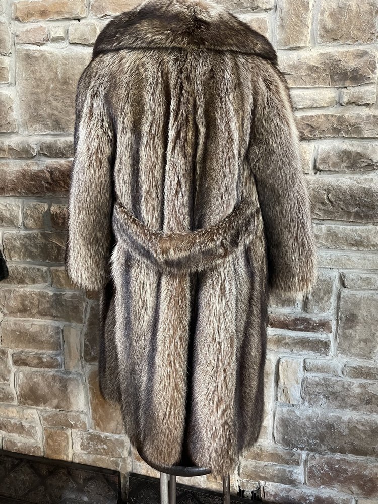 Schlampps North  American Raccoon Coat with Leather Buttons, Size M