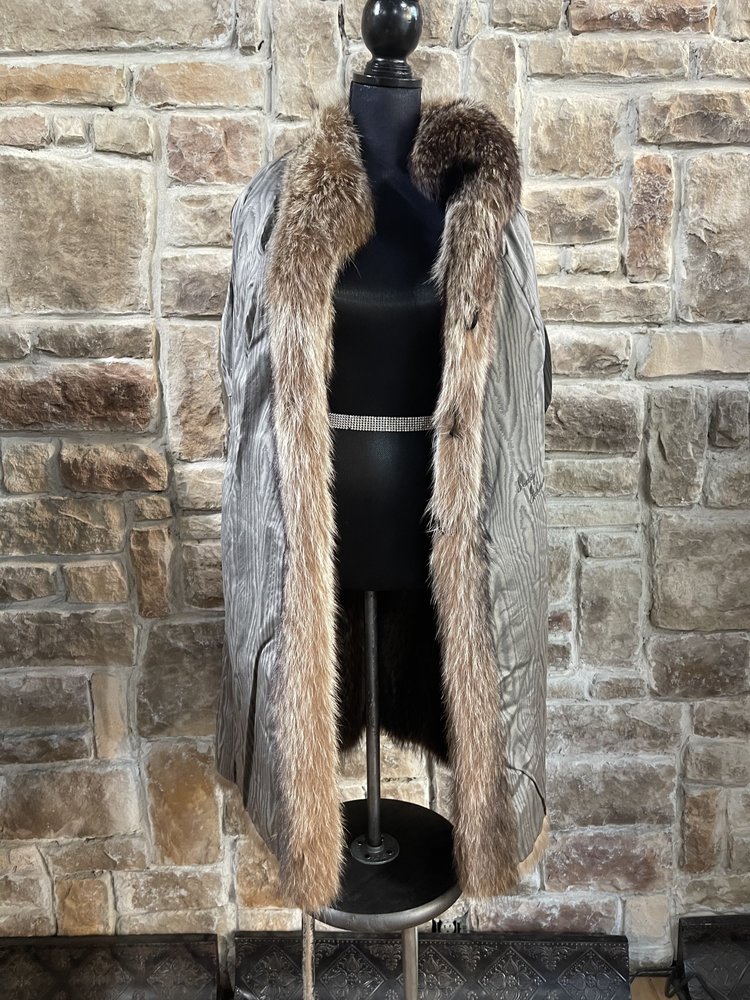 Schlampps North  American Raccoon Coat with Leather Buttons, Size M