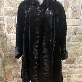 Neiman Marcus Black Semi Sheared Mink Swing Coat, Size XL